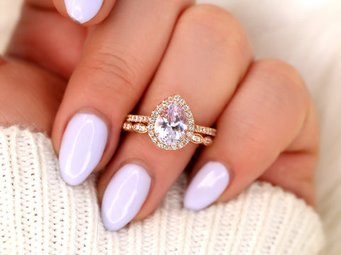 1.83ct Tabitha & Christie 14kt Blush Champagne Sapphire Diamond Art Deco Halo Bridal Set - Rosados Box