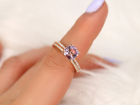 2.10ct Heidi 14kt Dusky Rose Spinel Diamond Cushion Bridal Set - Rosados Box