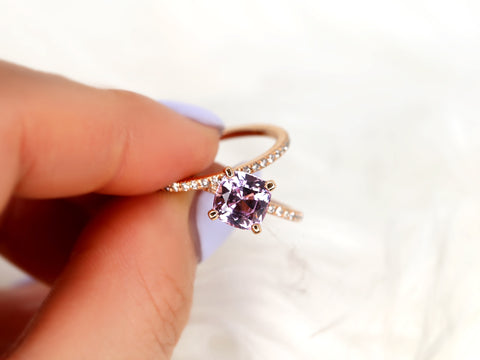 2.10ct Heidi 14kt Dusky Rose Spinel Diamond Cushion Bridal Set - Rosados Box