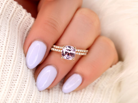 2.10ct Heidi 14kt Dusky Rose Spinel Diamond Cushion Bridal Set - Rosados Box
