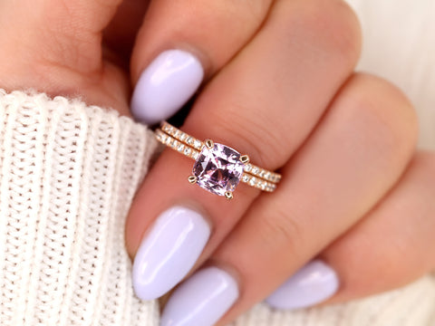 2.10ct Heidi 14kt Dusky Rose Spinel Diamond Cushion Bridal Set - Rosados Box