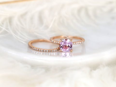 2.10ct Heidi 14kt Dusky Rose Spinel Diamond Cushion Bridal Set - Rosados Box