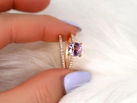 2.10ct Heidi 14kt Dusky Rose Spinel Diamond Cushion Bridal Set - Rosados Box