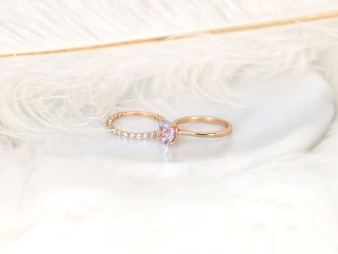 2.39ct Ready to Ship Skinny Flora & Petite Naomi 14kt Icy Lavender Blush Sapphire Diamond Solitaire Bridal Set - Rosados Box