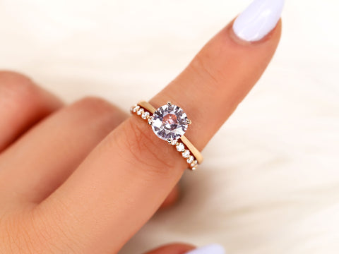 2.39ct Ready to Ship Skinny Flora & Petite Naomi 14kt Icy Lavender Blush Sapphire Diamond Solitaire Bridal Set - Rosados Box