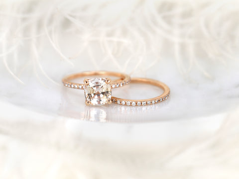 2.62ct Heidi 14kt Honey Champagne Sapphire Diamond Dainty Hidden Pave Bridal Set - Rosados Box