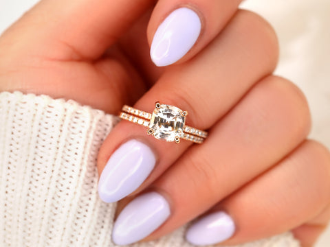 2.62ct Heidi 14kt Honey Champagne Sapphire Diamond Dainty Hidden Pave Bridal Set - Rosados Box