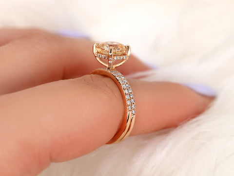 2.62ct Heidi 14kt Honey Champagne Sapphire Diamond Dainty Hidden Pave Bridal Set - Rosados Box