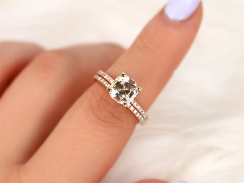 2.62ct Heidi 14kt Honey Champagne Sapphire Diamond Dainty Hidden Pave Bridal Set - Rosados Box