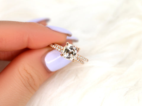 2.62ct Heidi 14kt Honey Champagne Sapphire Diamond Dainty Hidden Pave Bridal Set - Rosados Box