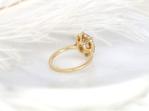 2ct Electra 9x7mm 14kt Moissanite Diamonds Graduated Shield Oval Halo Ring