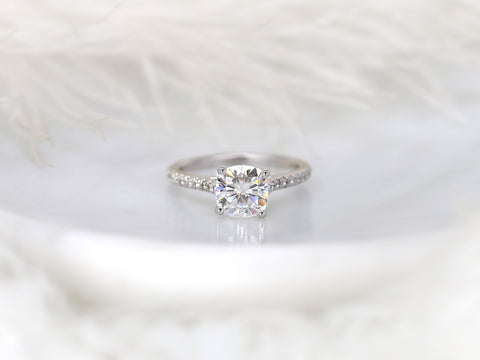 2ct Jenelle 7.5mm 14kt Forever One Moissanite Diamond Cushion Solitaire with Accents Ring - Rosados Box