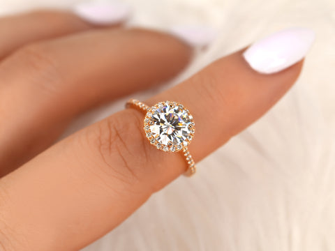 SALE 2ct Kubian 8mm 14kt Rose Gold FB Moissanite Diamonds Round Halo Ring - Rosados Box