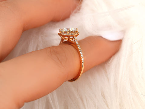 SALE 2ct Kubian 8mm 14kt Rose Gold FB Moissanite Diamonds Round Halo Ring - Rosados Box