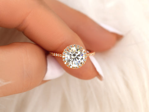 2ct Kubian 8mm 14kt Moissanite Diamond Round Halo Ring - Rosados Box