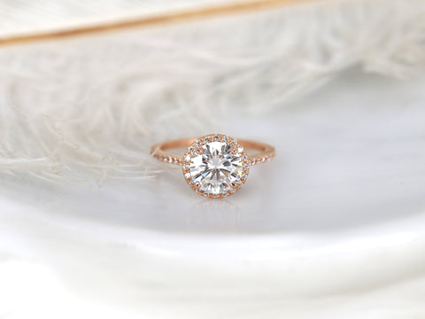 SALE 2ct Kubian 8mm 14kt Rose Gold FB Moissanite Diamonds Round Halo Ring - Rosados Box