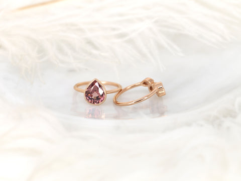 3.44ct Ready to Ship Isla & Petunia 14kt Rose Gold Pear Raspberry Zircon Bezel Petal Bridal Set - Rosados Box