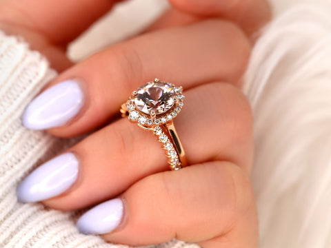 3.82ct Ready to Ship Eluma 14kt Rose Gold Champagne Cognac Zircon Diamonds Unique Halo Bridal Set - Rosados Box