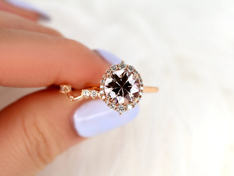 3.82ct Ready to Ship Eluma 14kt Rose Gold Champagne Cognac Zircon Diamonds Unique Halo Bridal Set - Rosados Box