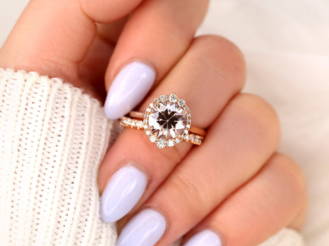 3.82ct Ready to Ship Eluma 14kt Rose Gold Champagne Cognac Zircon Diamonds Unique Halo Bridal Set - Rosados Box