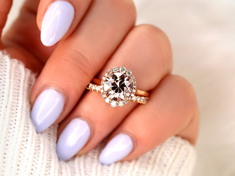 3.82ct Ready to Ship Eluma 14kt Rose Gold Champagne Cognac Zircon Diamonds Unique Halo Bridal Set - Rosados Box