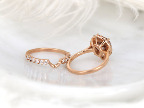 3.82ct Ready to Ship Eluma 14kt Rose Gold Champagne Cognac Zircon Diamonds Unique Halo Bridal Set - Rosados Box