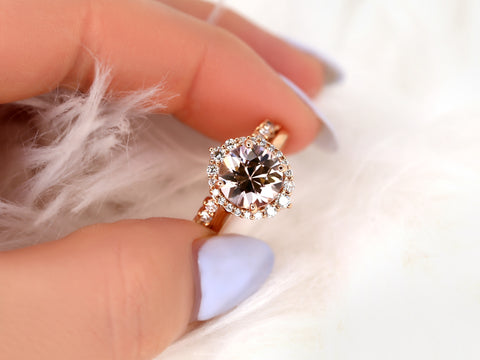 3.82ct Ready to Ship Eluma 14kt Rose Gold Champagne Cognac Zircon Diamonds Unique Halo Bridal Set - Rosados Box