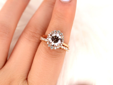 3.82ct Ready to Ship Eluma 14kt Rose Gold Champagne Cognac Zircon Diamonds Unique Halo Bridal Set - Rosados Box