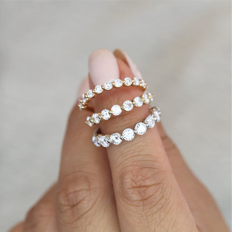 Naomi 2mm 14kt Gold Moissanite Minimal HALFWAY Eternity Ring - Rosados Box