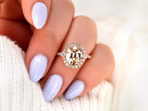 6.53cts Ready to Ship Bridgette 14kt Rose Gold Cognac Champagne Zircon Diamonds Unique Oval Halo Ring - Rosados Box