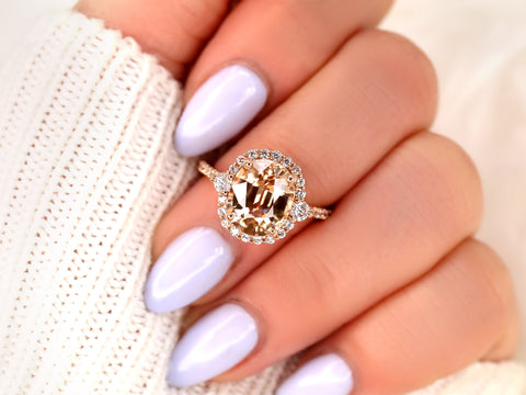 6.53cts Ready to Ship Bridgette 14kt Rose Gold Cognac Champagne Zircon Diamonds Unique Oval Halo Ring - Rosados Box