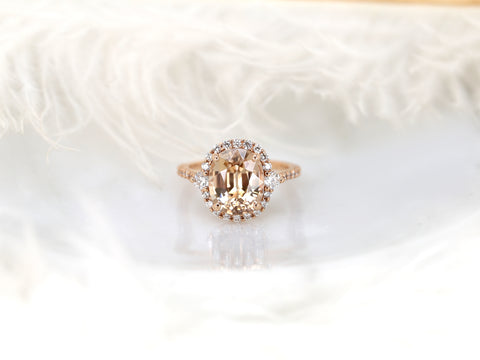 6.53cts Ready to Ship Bridgette 14kt Rose Gold Cognac Champagne Zircon Diamonds Unique Oval Halo Ring - Rosados Box