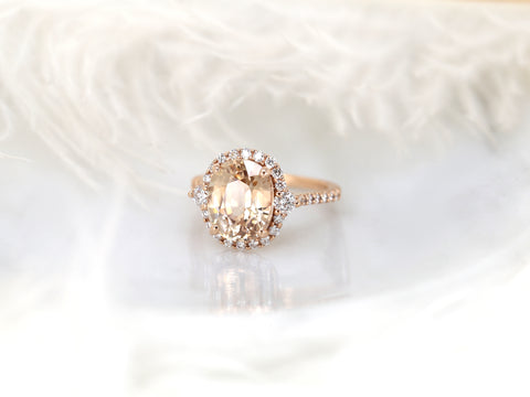 6.53cts Ready to Ship Bridgette 14kt Rose Gold Cognac Champagne Zircon Diamonds Unique Oval Halo Ring - Rosados Box