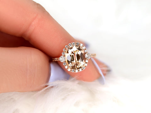 6.53cts Ready to Ship Bridgette 14kt Rose Gold Cognac Champagne Zircon Diamonds Unique Oval Halo Ring - Rosados Box