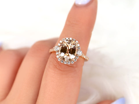6.53cts Ready to Ship Bridgette 14kt Rose Gold Cognac Champagne Zircon Diamonds Unique Oval Halo Ring - Rosados Box