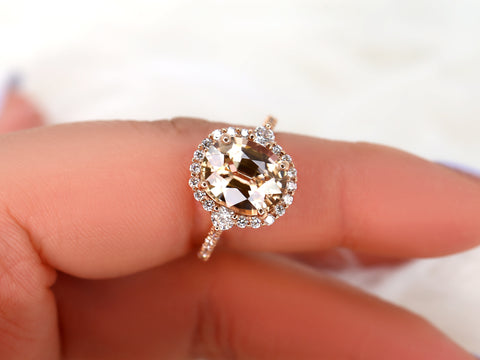 6.53cts Ready to Ship Bridgette 14kt Rose Gold Cognac Champagne Zircon Diamonds Unique Oval Halo Ring - Rosados Box