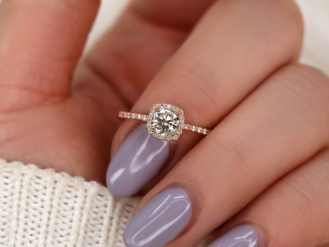 0.50ct Barra 5mm 14kt Moissanite Diamond Cushion Halo Ring - Rosados Box