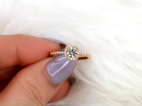 0.50ct Barra 5mm 14kt Moissanite Diamond Cushion Halo Ring - Rosados Box