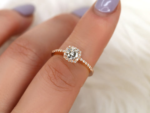 0.50ct Barra 5mm 14kt Moissanite Diamond Cushion Halo Ring - Rosados Box