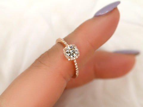 0.50ct Barra 5mm 14kt Moissanite Diamond Cushion Halo Ring - Rosados Box