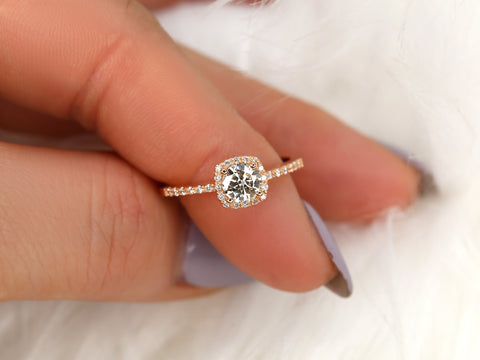 0.50ct Barra 5mm 14kt Moissanite Diamond Cushion Halo Ring - Rosados Box