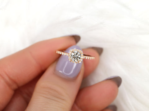 0.50ct Barra 5mm 14kt Moissanite Diamond Cushion Halo Ring - Rosados Box