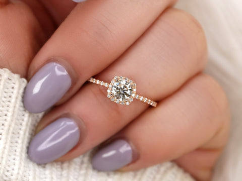 0.50ct Barra 5mm 14kt Moissanite Diamond Cushion Halo Ring - Rosados Box