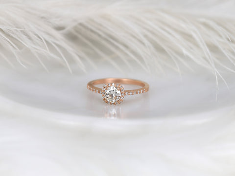 0.50ct Barra 5mm 14kt Moissanite Diamond Cushion Halo Ring - Rosados Box