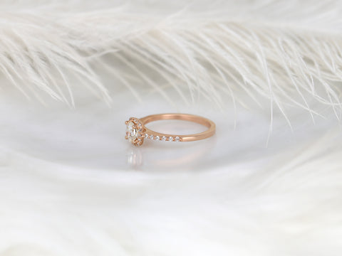 0.50ct Barra 5mm 14kt Moissanite Diamond Cushion Halo Ring - Rosados Box