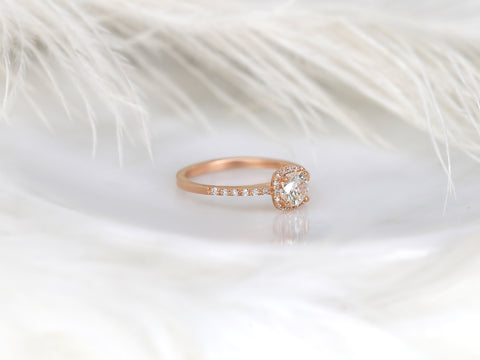 0.50ct Barra 5mm 14kt Moissanite Diamond Cushion Halo Ring - Rosados Box