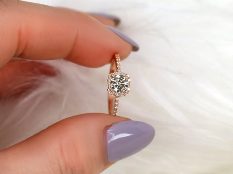 0.50ct Barra 5mm 14kt Moissanite Diamond Cushion Halo Ring - Rosados Box