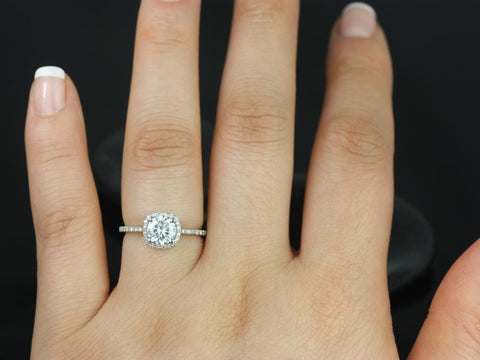 Barra 3/4ct 14kt Gold Diamond Dainty Cushion Halo Ring - Rosados Box