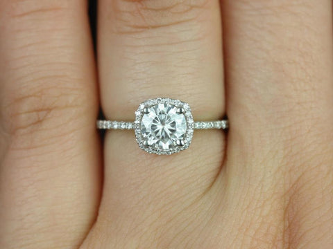 Barra 3/4ct 14kt Gold Diamond Dainty Cushion Halo Ring - Rosados Box