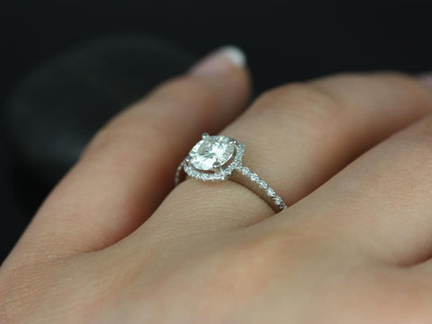 Barra 3/4ct 14kt Gold Diamond Dainty Cushion Halo Ring - Rosados Box